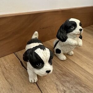 Vintage Lot of 2 Cocker Spaniel‎ Dog Puppy Figurines HOMCO Black & White